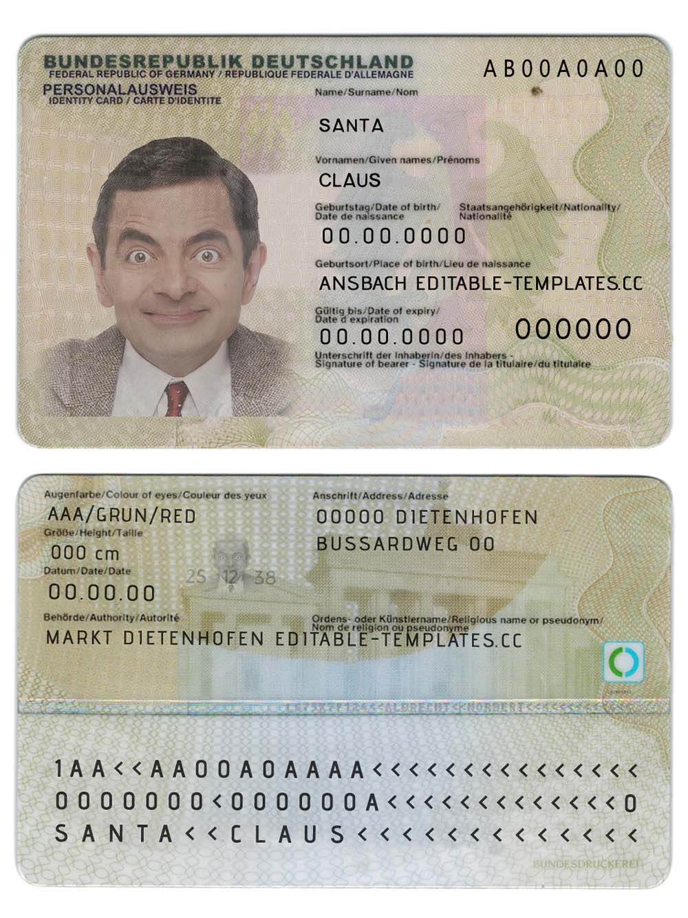 欧盟|Germany ID Card Template德国身份证卡PS/PSD模板(V4版)