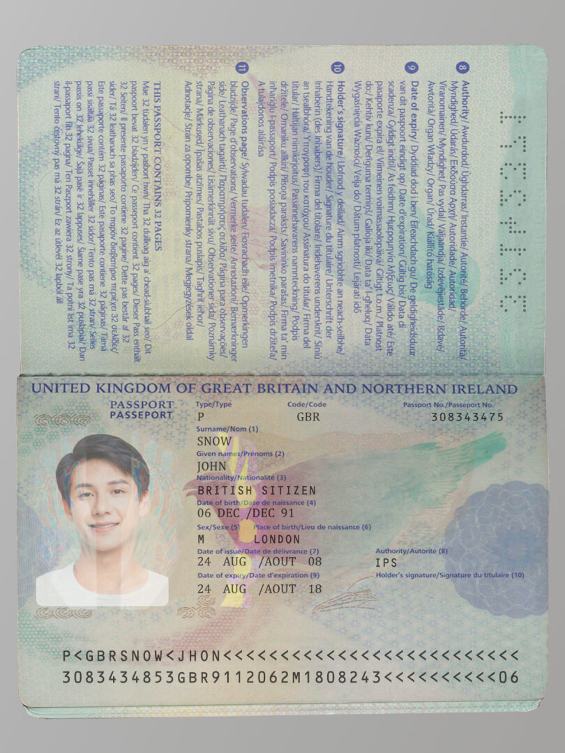 欧洲|UK Passport英国老版护照PSD/photoshop/PS模板(V2)