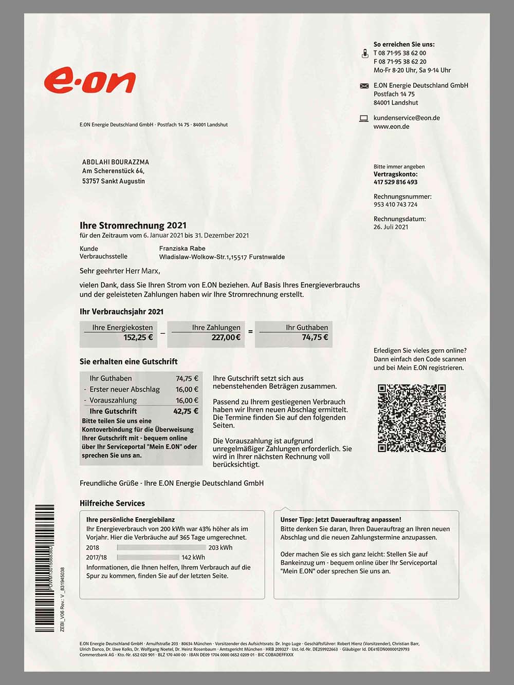 欧盟|Germany E.ON Electricity Bills德国水电费账单PS/PSD模板(V2)