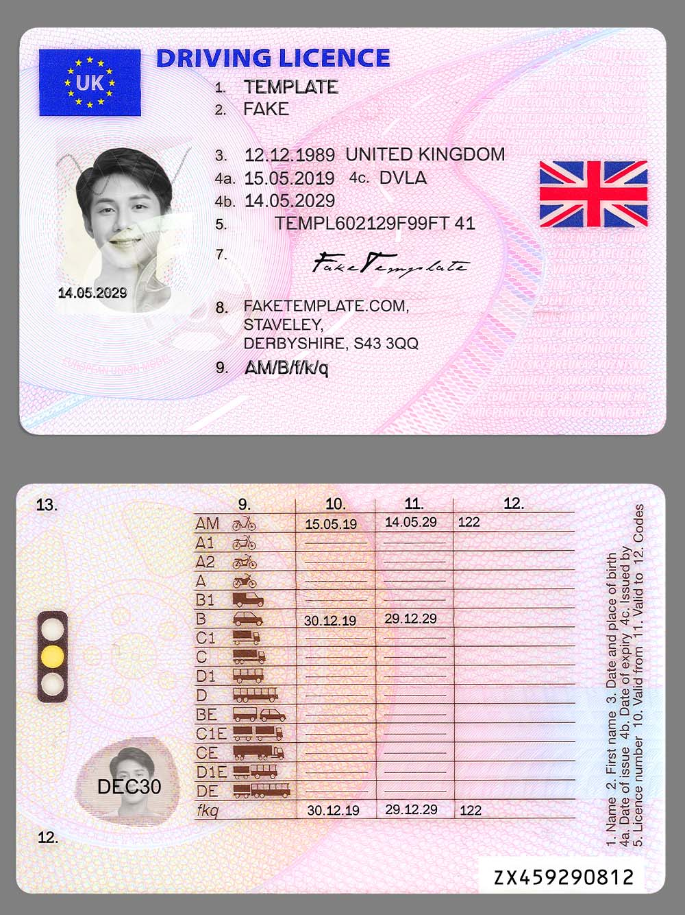 欧洲|UK Driver License Template英国驾照/驾驶证PS/PSD模板(高清V3版)
