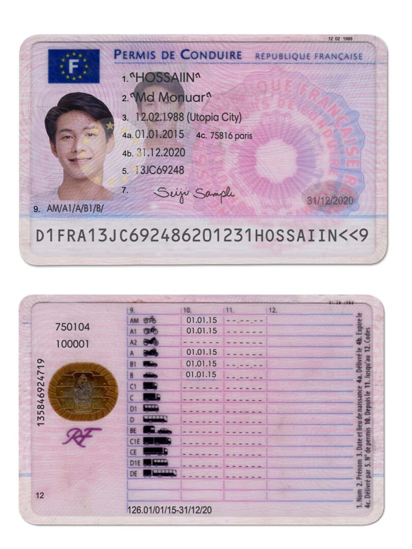 欧盟|France DL法国驾照/驾驶证ps/photoshop/PSD模板(V2)