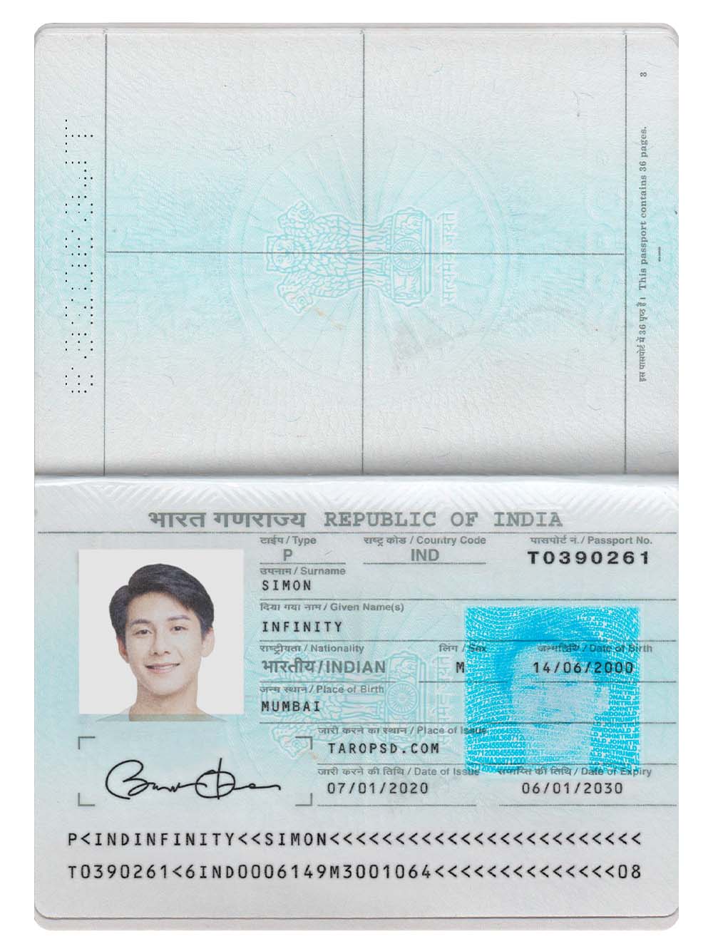 南亚| India Passport Template印度护照PS/Photoshop/PSD模板(V2)