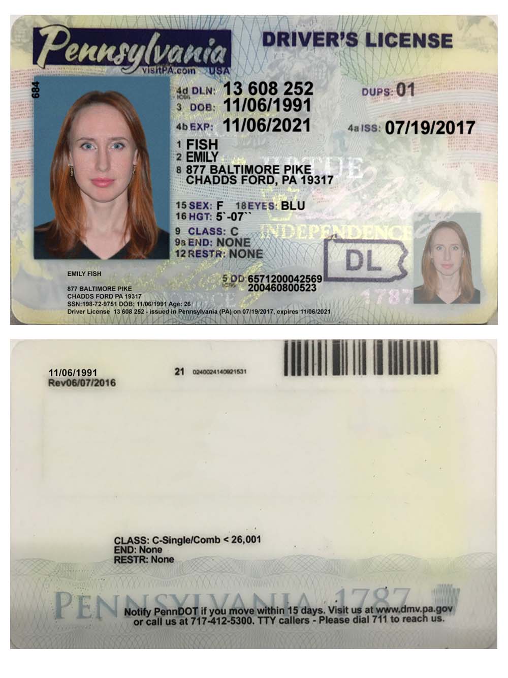 USA Pennsylvania Driver License美国宾夕法尼亚驾照/驾驶证PS/PSD模板(V2)