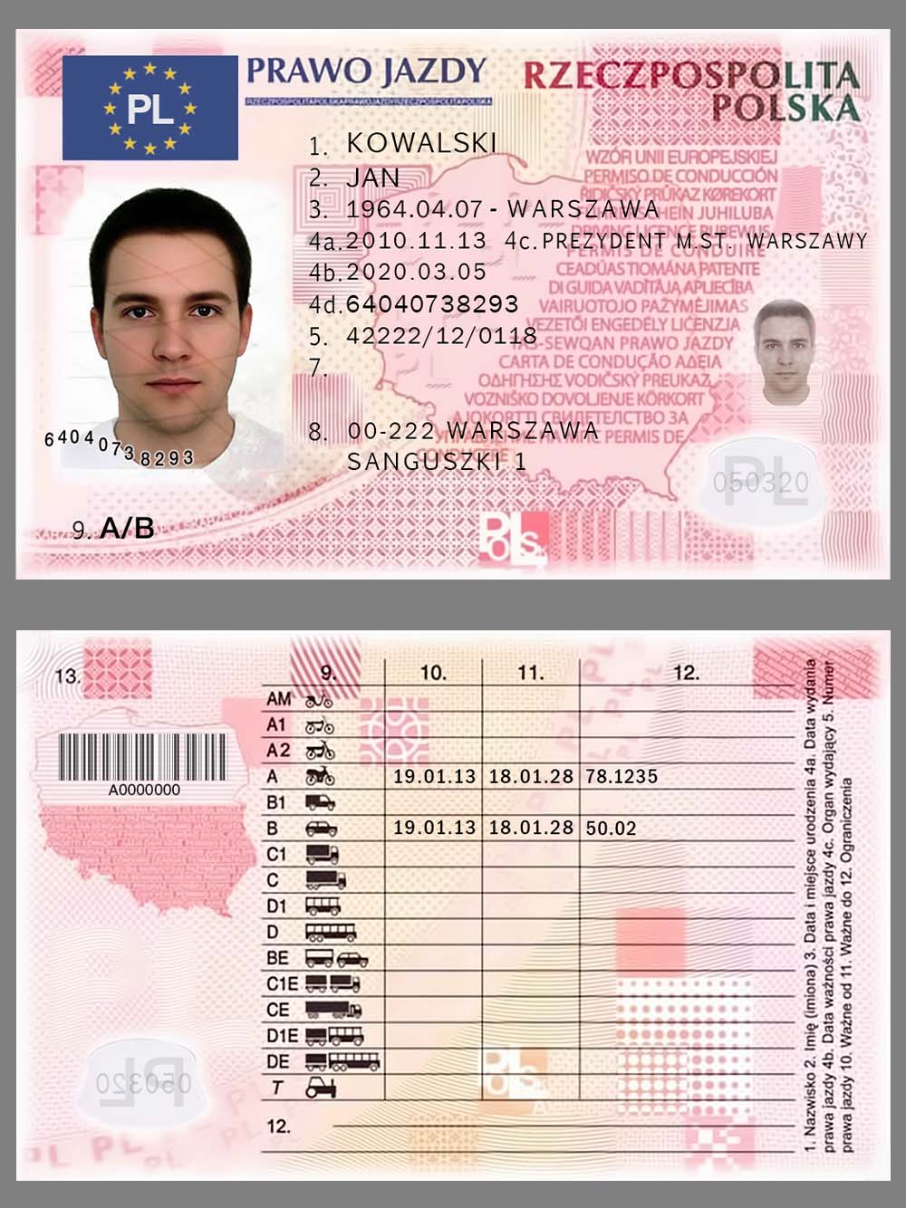 欧盟|Poland Driver License Template波兰驾照/驾驶证PS/PSD模板(打印版)
