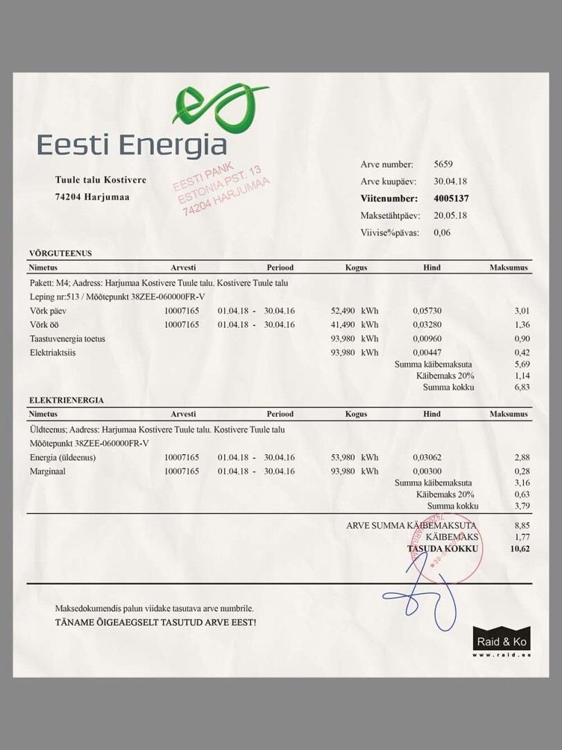 东欧|Estonia Eesti Energia Utility Bills爱沙尼亚水电费账单psd模板