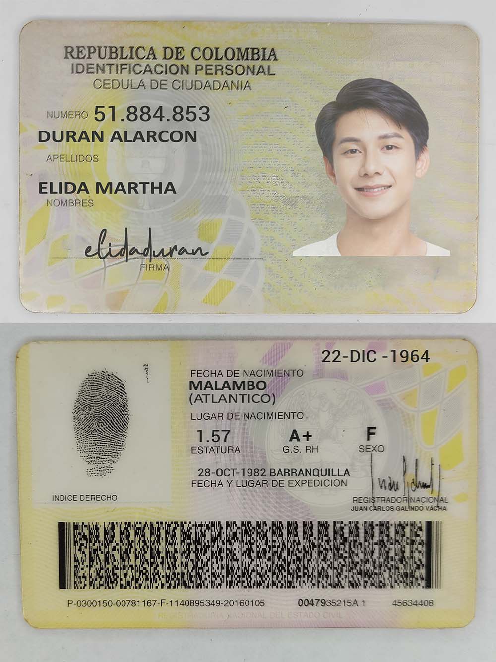 南美|Colombia ID Card Template哥伦比亚身份证卡PS/PSD模板(V1版)
