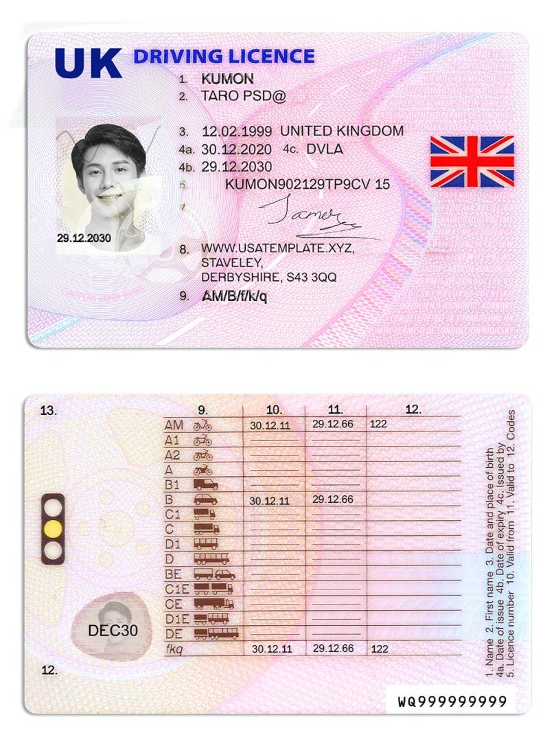 欧洲| UK/England DL英国驾照/驾驶证PS/PSD模板(V4)