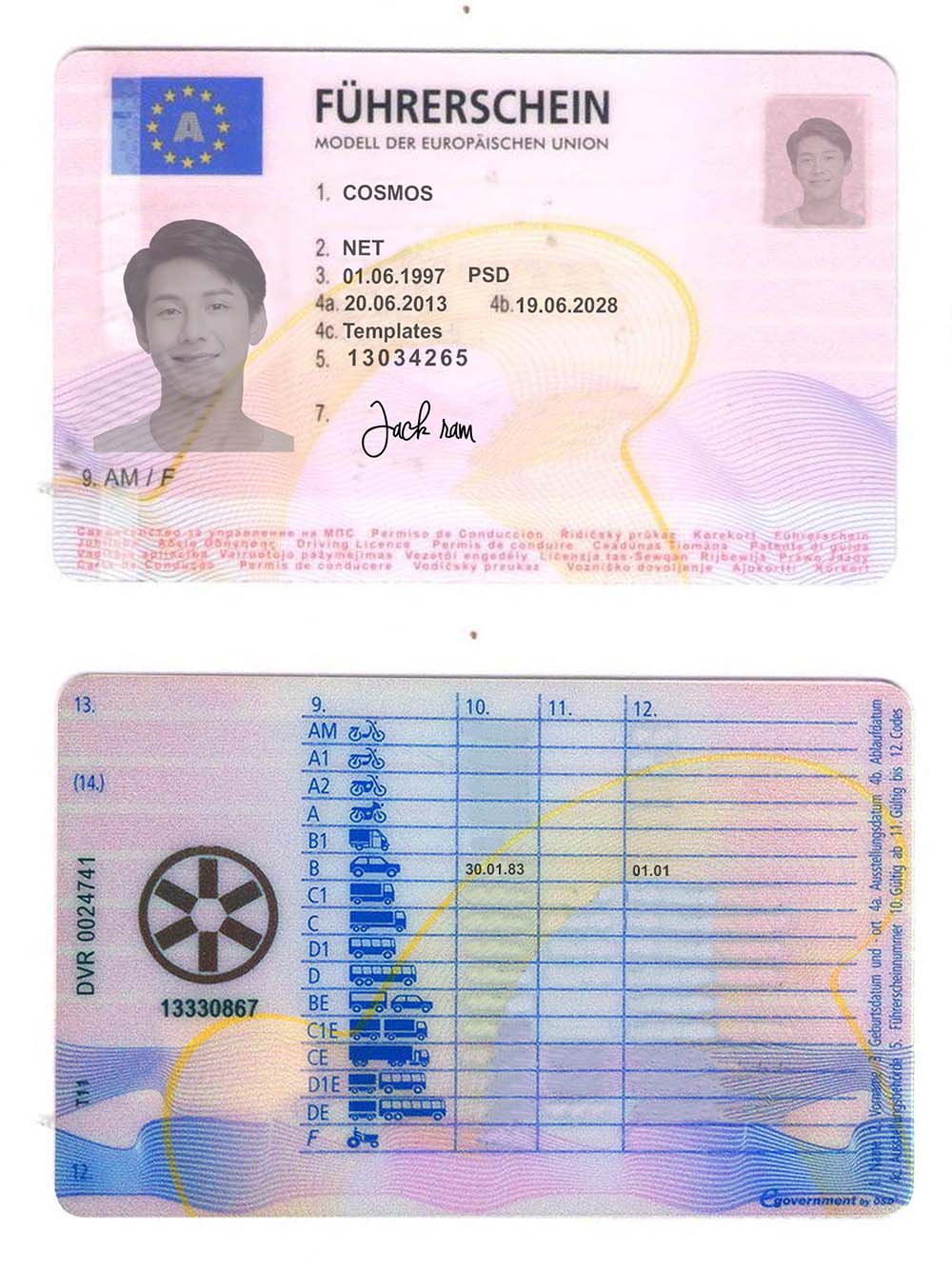 欧盟|Austria Driver License奥地利驾照/驾驶证PS/PSD模板(V2)