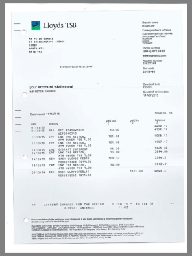 英国Lloyds TSB Bank Statement银行账单/KYC地址证明psd模板